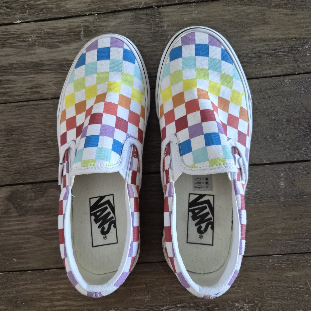 Vans Rainbow Checkerboard Slip-On Sneakers